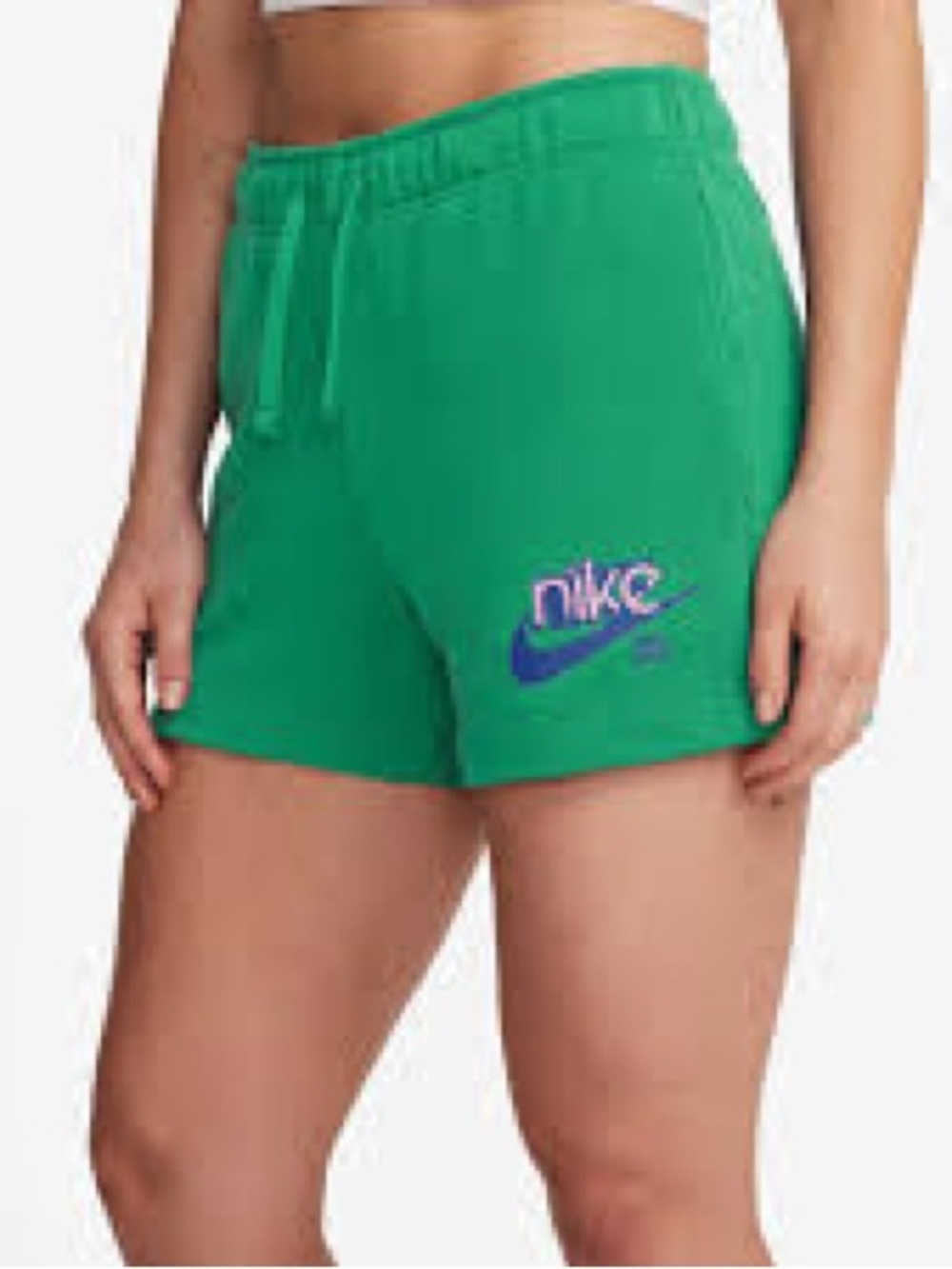 Nike Green Women's Athletic Shorts with Purple Logo